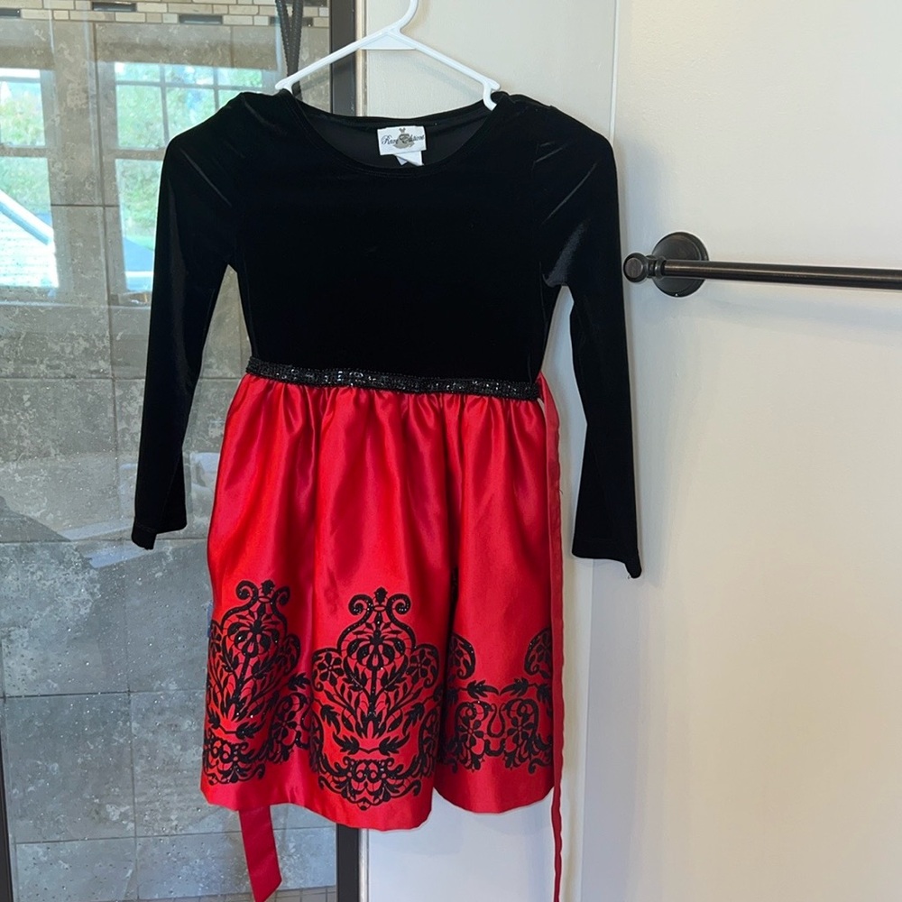 Rare Editions Black Velvet & Red Silk Party Dress 10 EUC